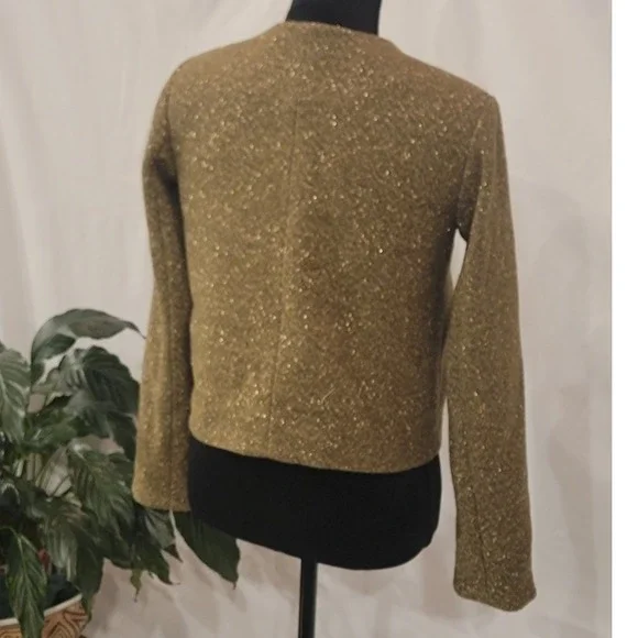 A New Day Gold Metallic Tweed Cropped Jacket Womens 2 Olive Green Shimmer Button - Picture 4 of 7